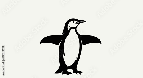 Black and white illustration of a penguin with outstretched wings