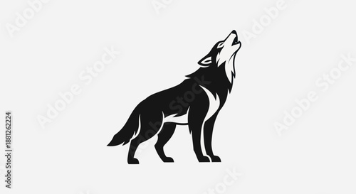 Black and white silhouette of a howling wolf on a white background