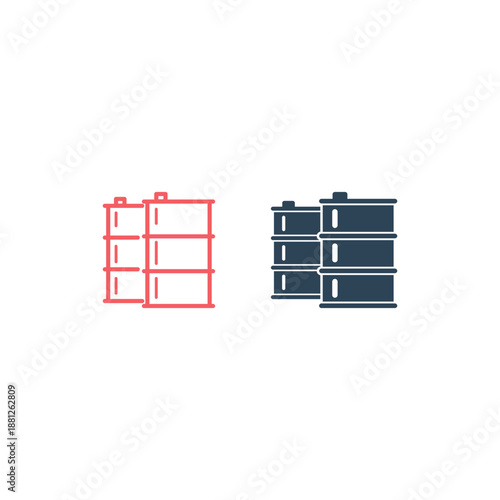 Oil drum container, barrel with sign flat vector icons set for apps and websites.