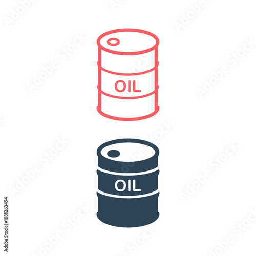 Oil drum container, barrel with sign flat vector icons set for apps and websites.