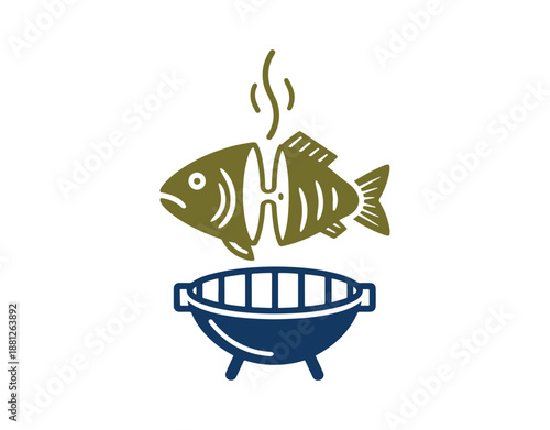 Barbecue fish outline and glyph icon, food and keto diet, fried fish sign vector graphics, editable stroke linear icon
