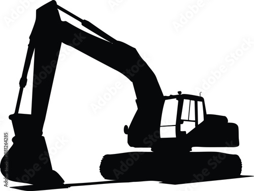 Modern Civil Engineering Equipment Icon, Hydraulic Excavator Vector Illustration, vector, illustration, silhouette