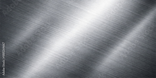 Shiny brushed metal plate featuring a polished silver steel texture with a gray industrial aluminum surface and light metallic reflections in a seamless chrome material pattern