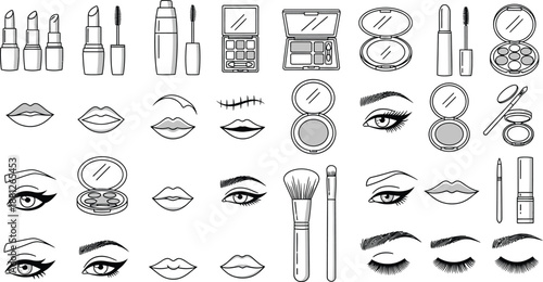 Various makeup products and face details for beauty concepts