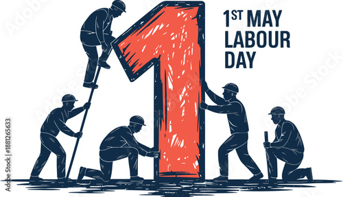 Workers silhouettes carrying number one for 1st May Labour Day