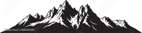 Black and white silhouette of dramatic dolomite mountain peak range vector illustration graphic artwork