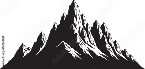 Black and white silhouette of dramatic dolomite mountain peak range vector illustration graphic artwork
