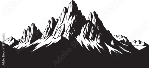 Black and white silhouette of dramatic dolomite mountain peak range vector illustration graphic artwork