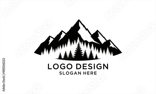 Majestic Mountain Range and Pine Forest Logo Design.
