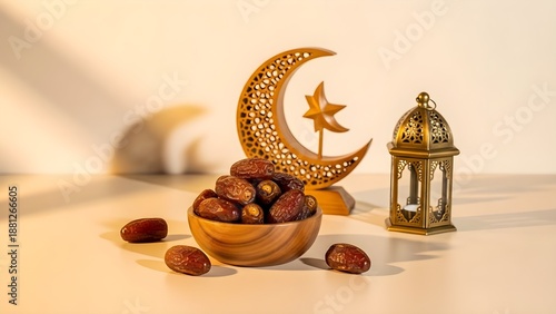 Ramadan Kareem Still Life with Dates and Lantern.