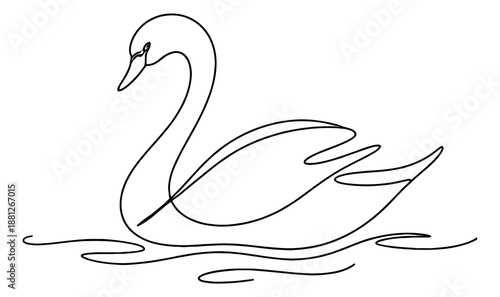 Hand drawn line art illustration of a swan depicting graceful swimming for elegant design projects