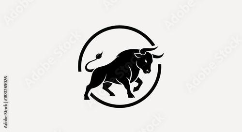 Black bull silhouette in a circle logo design concept isolated on white