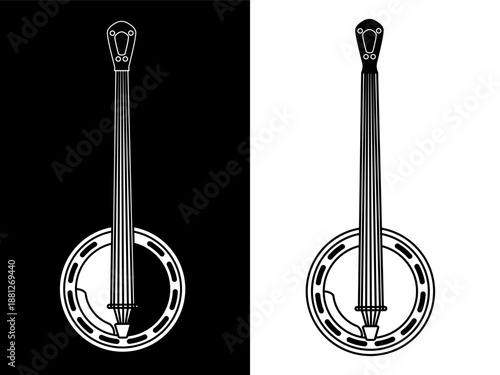 banjo musical instrument with a round body and long neck used in bluegrass and country folk music vector