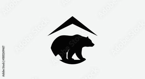 Black bear silhouette under a simple geometric roof isolated on white background