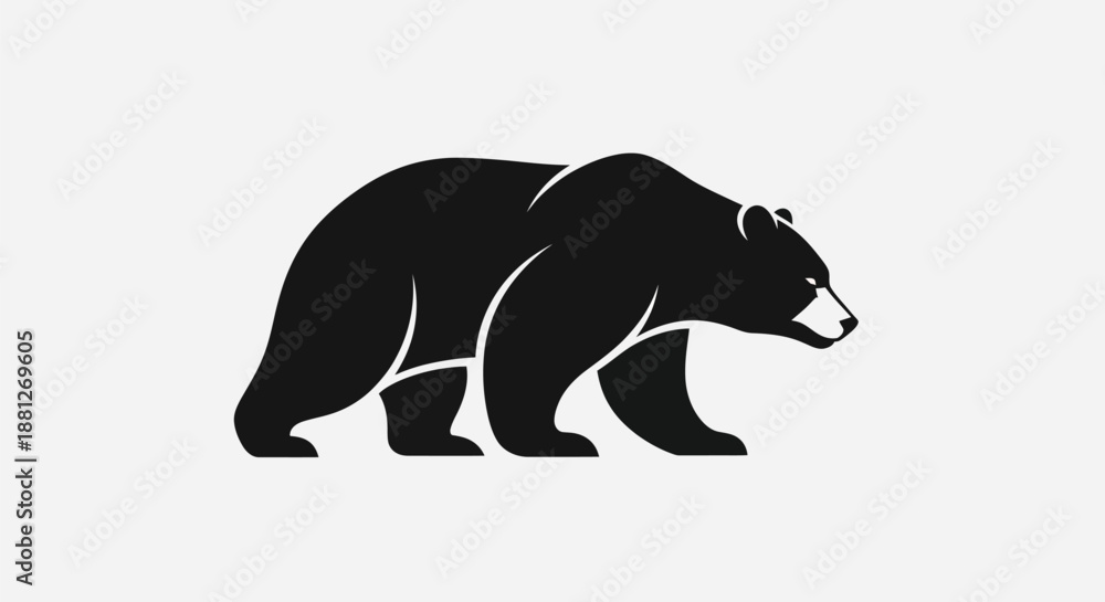Obraz premium Black bear silhouette on white background illustration for design elements