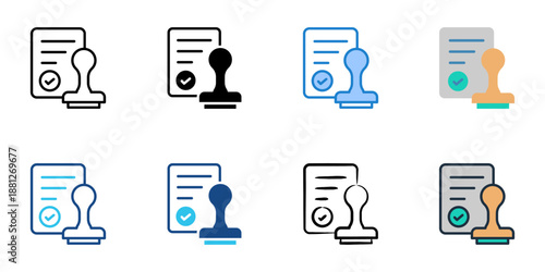 Procurement Approval icons set multiple style collection. Editable stroke 
