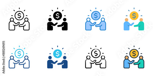 Price Negotiation icons set multiple style collection. Editable stroke 

