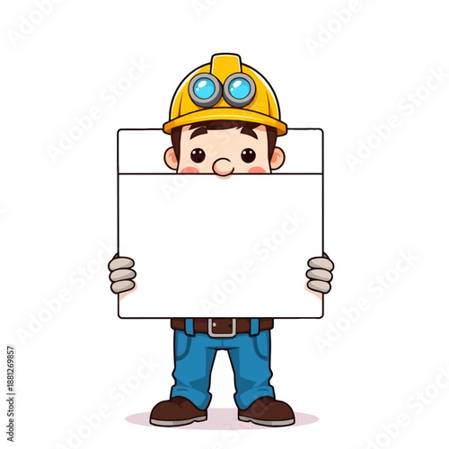 Cartoon Construction Worker Holding Sign