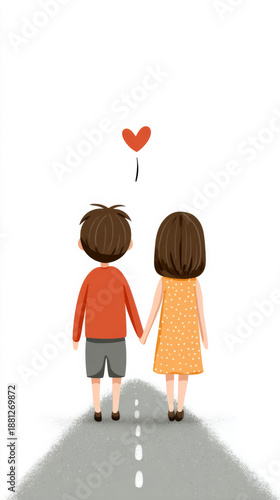Wallpaper Mural Romantic couple holding hands on a pathway – minimalist love vector art for greeting cards Torontodigital.ca