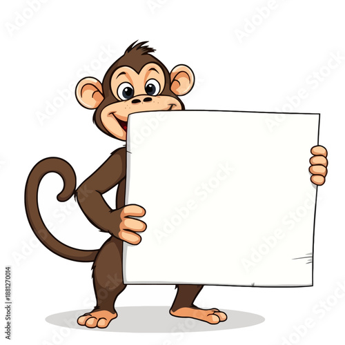 Photography Cartoon monkey holding a blank sign