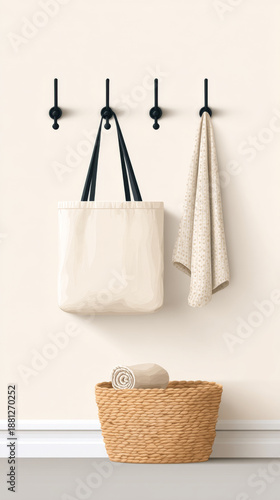 Wallpaper Mural Entryway organization with coat hooks and basket for home decor Torontodigital.ca