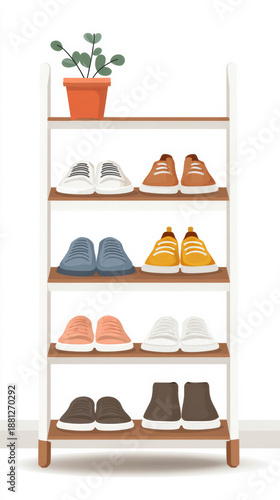 Wallpaper Mural Neatly organized entryway shoe rack with stylish footwear for home decor inspiration Torontodigital.ca
