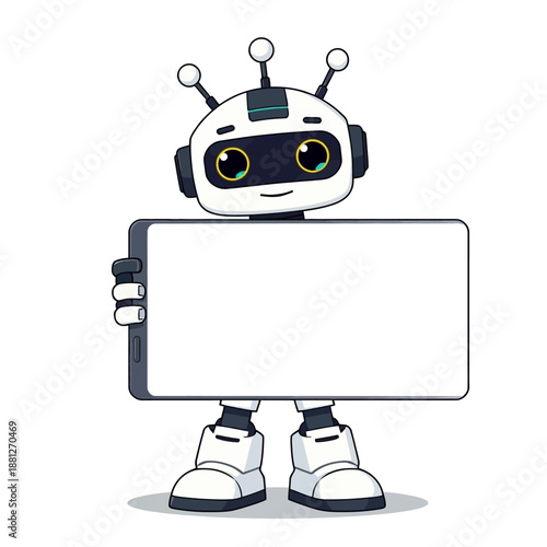 Cute Robot Holding Blank Sign