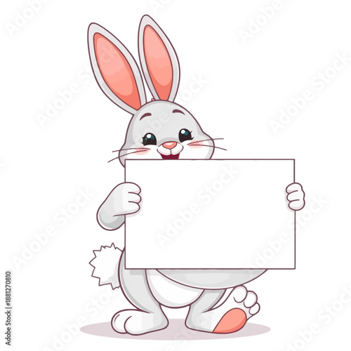 White Bunny Holding a Sign