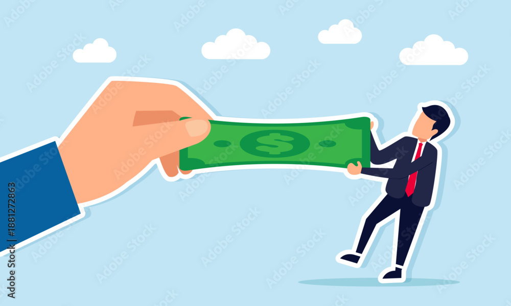Obraz premium Businessman pulling and competing for dollar money from a hand illustration of efforts to gain profit from business