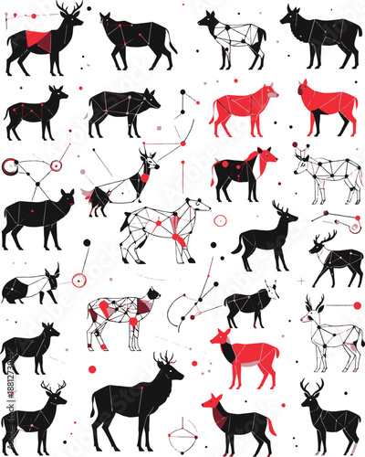 Modern wildlife deer illustrations featuring polygon network art high resolution vector