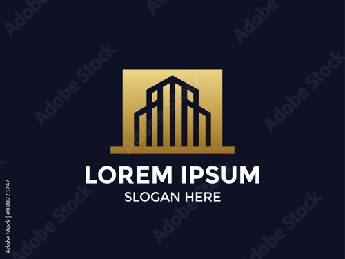 Modern Construction Company Logo with Golden High-Rise Structure Symbol