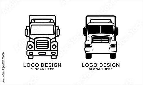 Two distinct truck logo designs showcasing front views of delivery vehicles.
