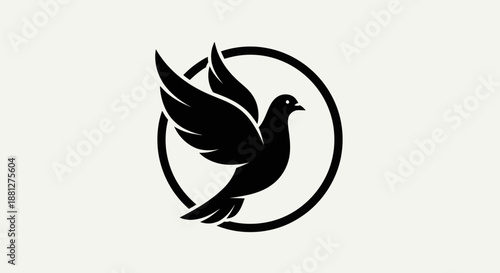 Black dove logo design in a circular frame symbolizing peace and freedom