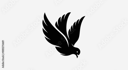 Black dove silhouette freedom and peace symbol on white background