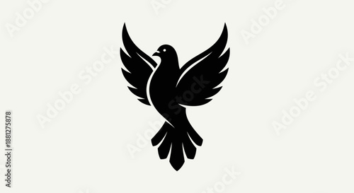 Black dove silhouette with extended wings against a white background