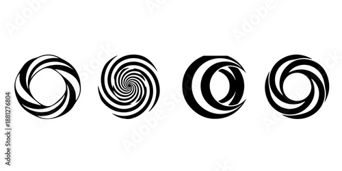 Abstract Geometric Circular Spiral and Vortex Logo Vector Set Minimalist Black and White Whirlpool Symbols