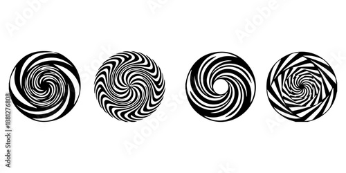 Abstract Hypnotic Spiral Vector Set – Psychedelic Optical Illusion Circles and Black and White Swirl Graphics