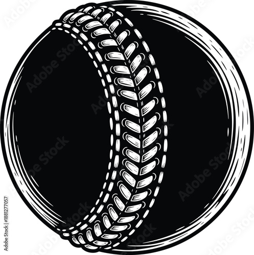 Black and white drawing of a cricket ball icon or logo element