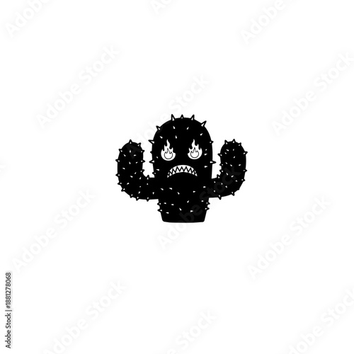 Scary Cactus Character with Angry Eyes and Spikes.