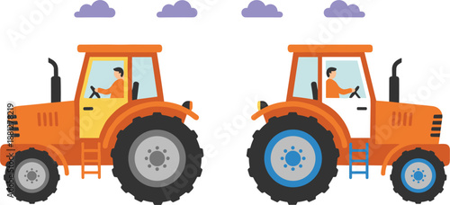Farm tractor with driver cartoon illustration set isolated on white background vector design for agriculture farming machinery concept