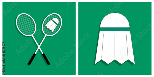 Vector illustration of badminton racket and shuttlecock.