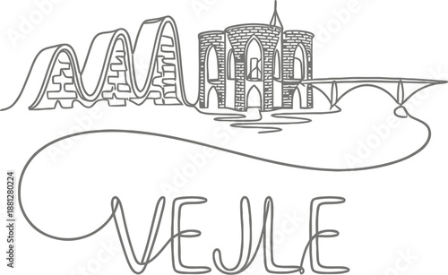 Vejle city landmarks skyline one line vector illustration