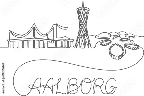 Aalborg Denmark city skyline minimalist continuous line vector illustration