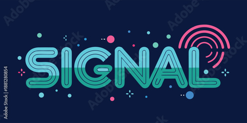 A vibrant and dynamic logo featuring the word 'signal' with rounded letters transforming into a digital symbol, set against a dark background with colorful dots and lines, conveying innovation and con