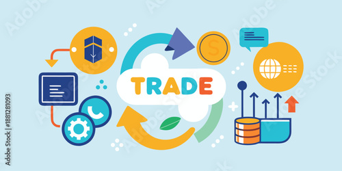 A vibrant trade logo featuring dynamic rounded letters transforming, symbolizing business growth and transformation.