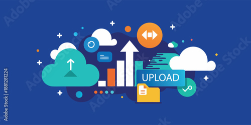 A modern upload logo with rounded letters transforming, conveying innovation and digital creativity
