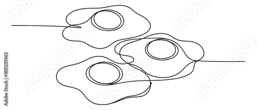 Continuous line art breakfast food set featuring three fried eggs for a restaurant menu