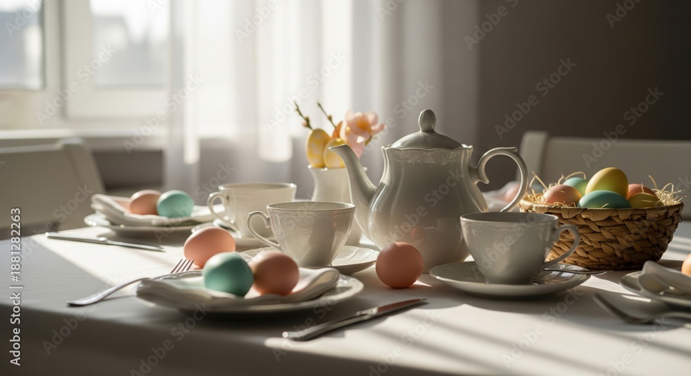 custom made wallpaper toronto digitalEaster Table Setting with Pastel Eggs and Sunlight