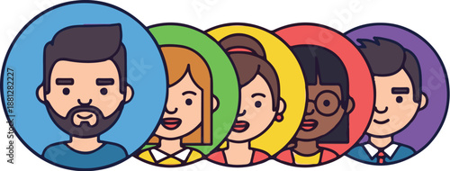 User Interface Element Profile Icons Representing Diverse Individuals in a Row