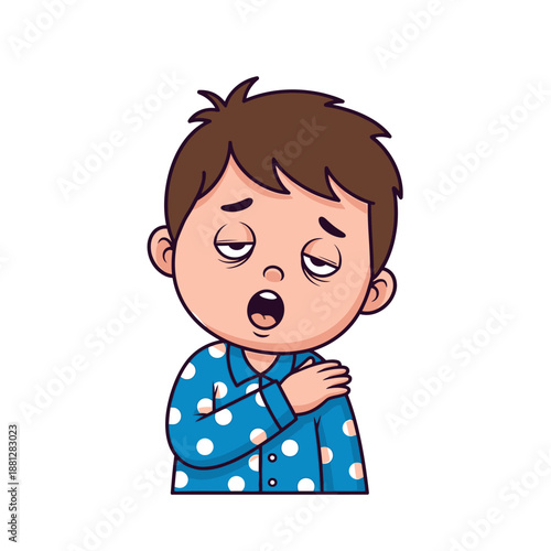 Tired Cartoon Boy Yawning, Feeling Sleepy and Exhausted